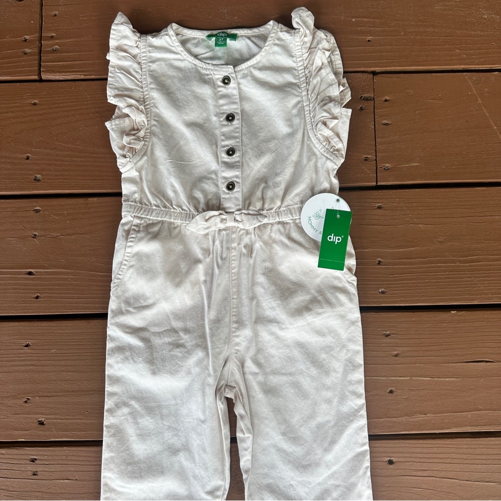 dip Cream Button-Up Ruffle Jumpsuit - Picture 2 of 9